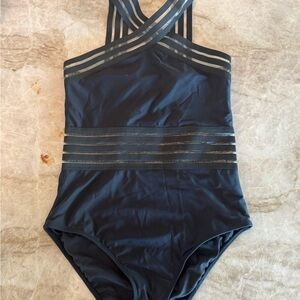 Aava Black One-Piece Swimsuit with Sheer Stripe Details